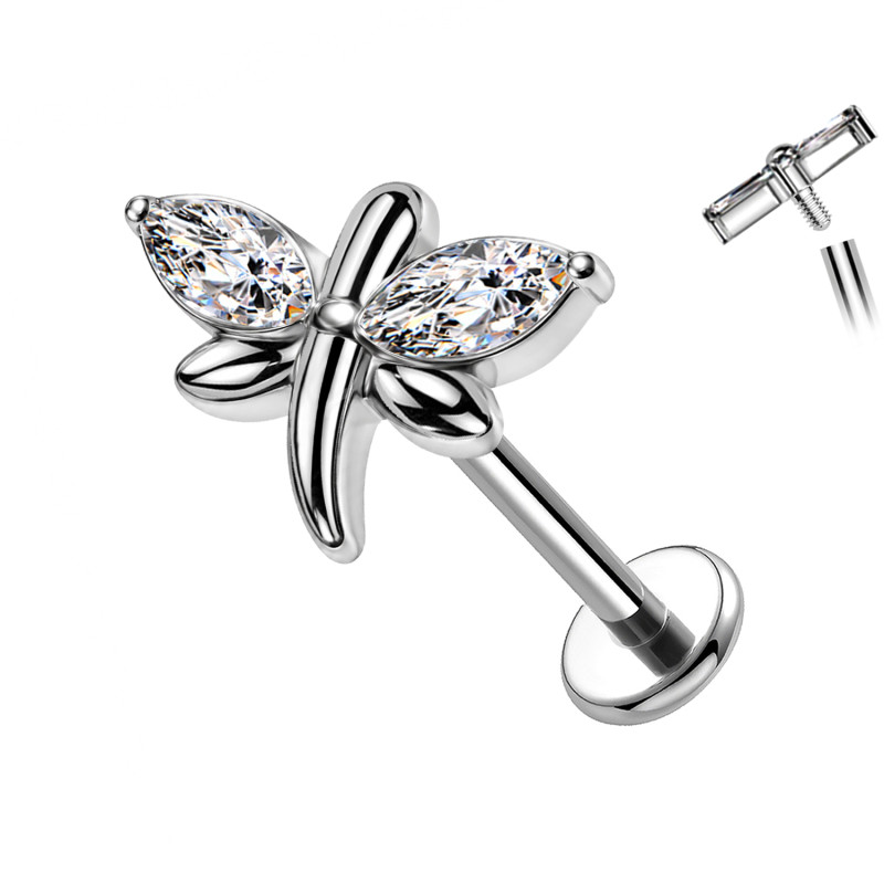 Labret per Cartilagine con Libellula e Cristalli