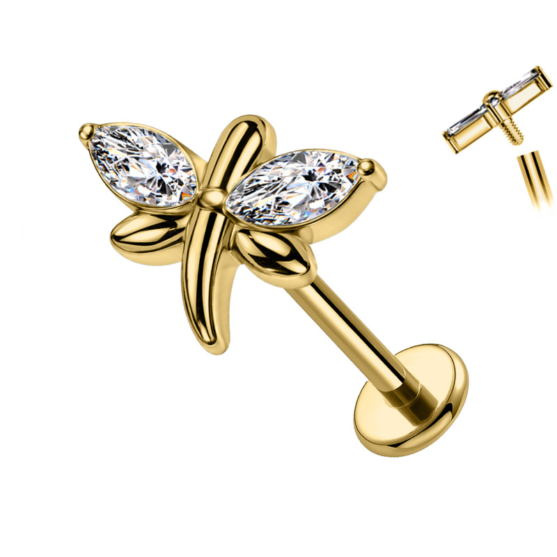 Labret per Cartilagine con Libellula e Cristalli