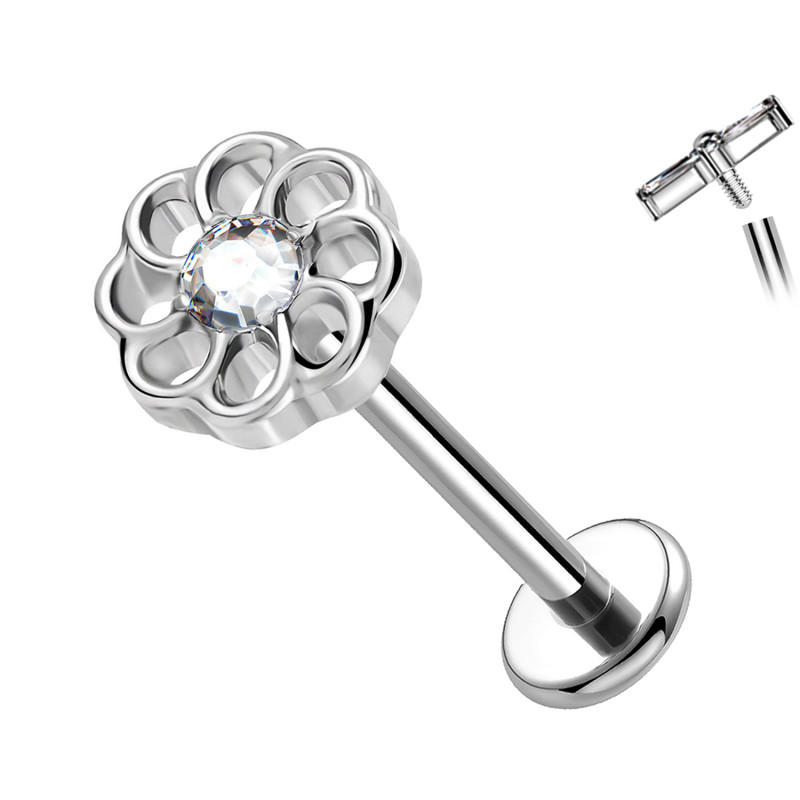 Labret Cartilagine a Fiore con Cristallo Centrale