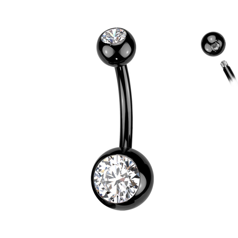 Navel Piercing with Double Crystals, Navel