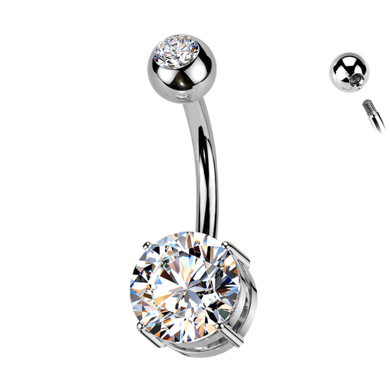 PD-012 Piercing Navel Ball with Crystal made of Steel of Different Colors, Navel