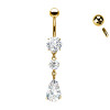 Piercing  Banana Belly Button with 3 Crystals, Navel