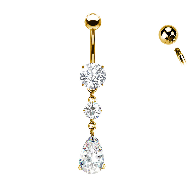 Piercing  Banana Belly Button with 3 Crystals, Navel
