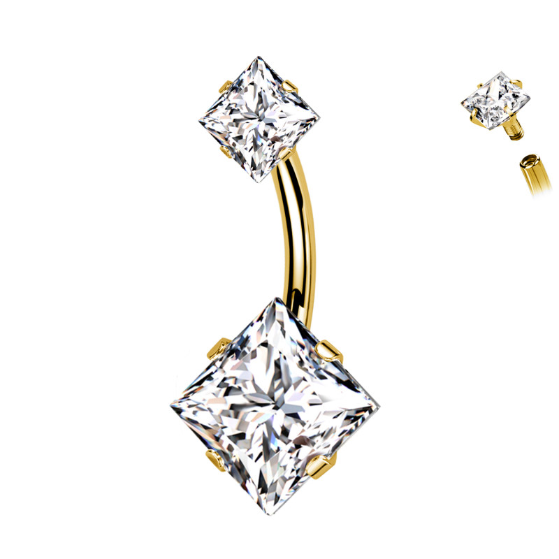 Piercing Banana Belly Button with two Squared Crystals, Navel