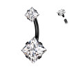 Piercing Banana Belly Button with two Squared Crystals, Navel