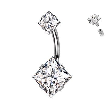 Piercing Banana Belly Button with two Squared Crystals