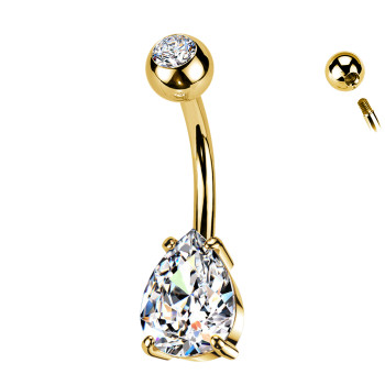 Piercing Banana Belly Button with Teardrop shape Crystal