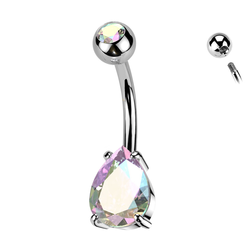 Piercing Banana Belly Button with Teardrop shape Crystal, Navel