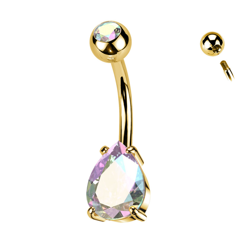 Piercing Banana Belly Button with Teardrop shape Crystal, Navel