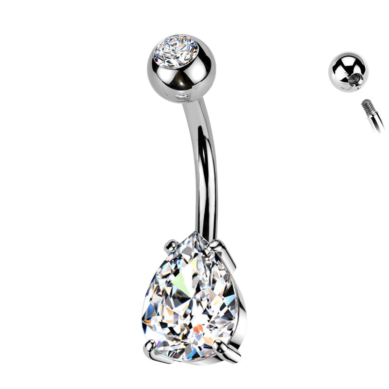 Piercing Banana Belly Button with Teardrop shape Crystal, Navel