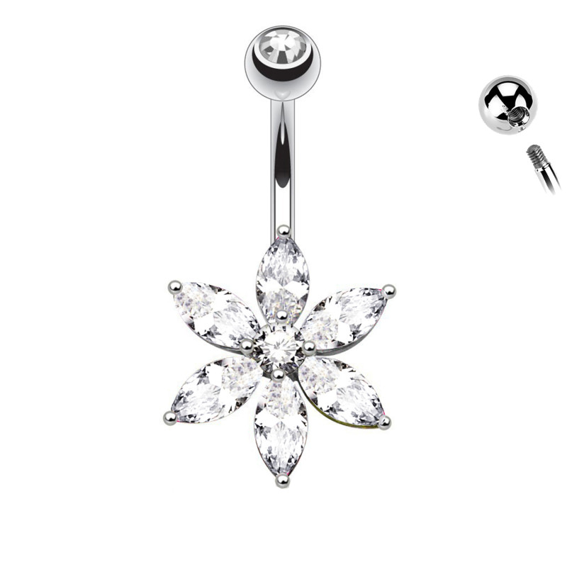 Navel Piercing with Coloured Crystal made in Steel, Navel