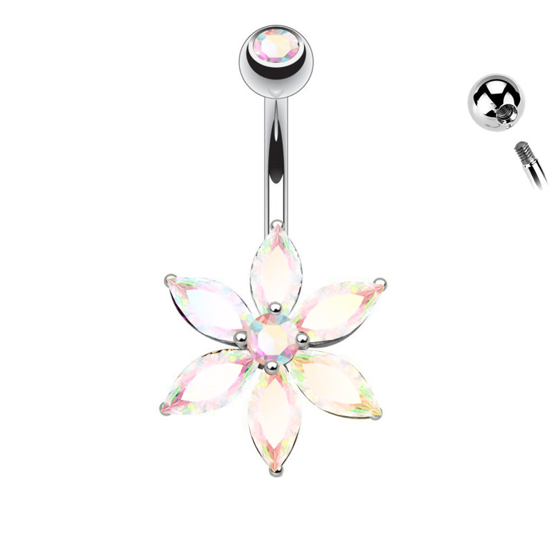 Navel Piercing with Coloured Crystal made in Steel, Navel