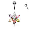 Navel Piercing with Coloured Crystal made in Steel, Navel