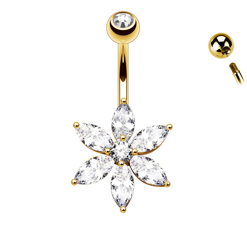 Navel Piercing with Coloured Crystal made in Steel, Navel