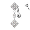 Navel piercing with hanging square crystals, Navel