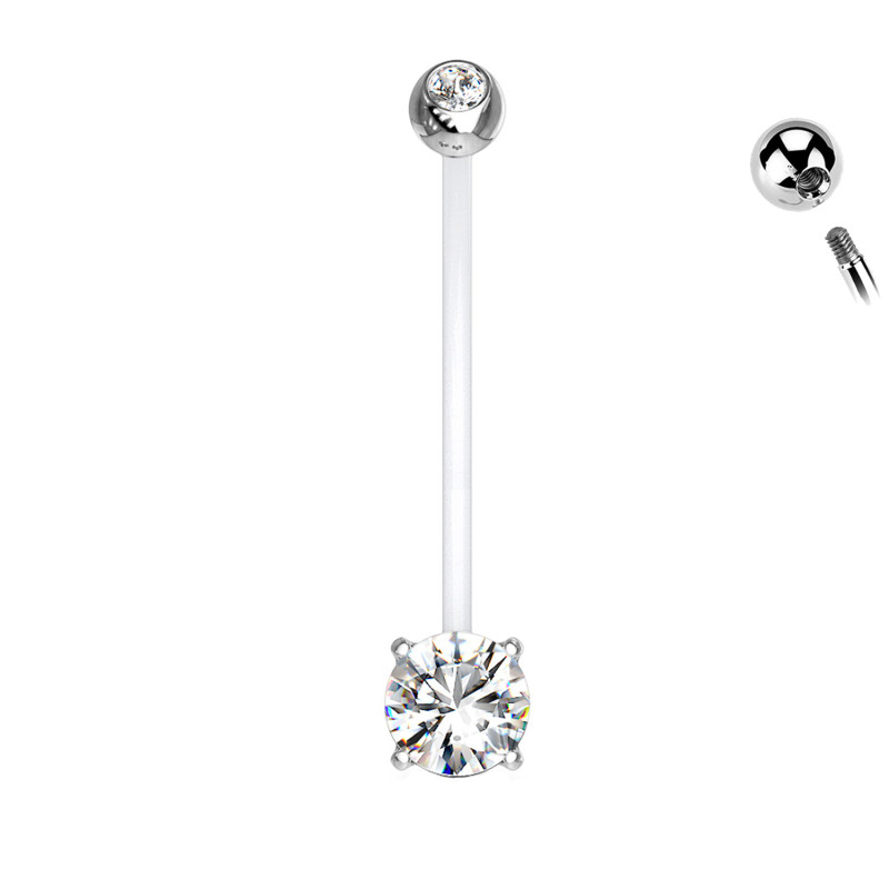 Navel Banana Piercing in Transparent Teflon/Acrylic and Steel, Navel