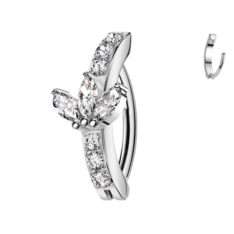 Banana Navel Piercing with Flower-Shaped Crystal