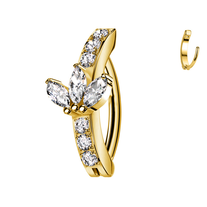 Banana Navel Piercing with Flower-Shaped Crystal