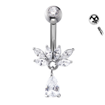 Piercing Ombelico Fiore con Cristalli e Pendente