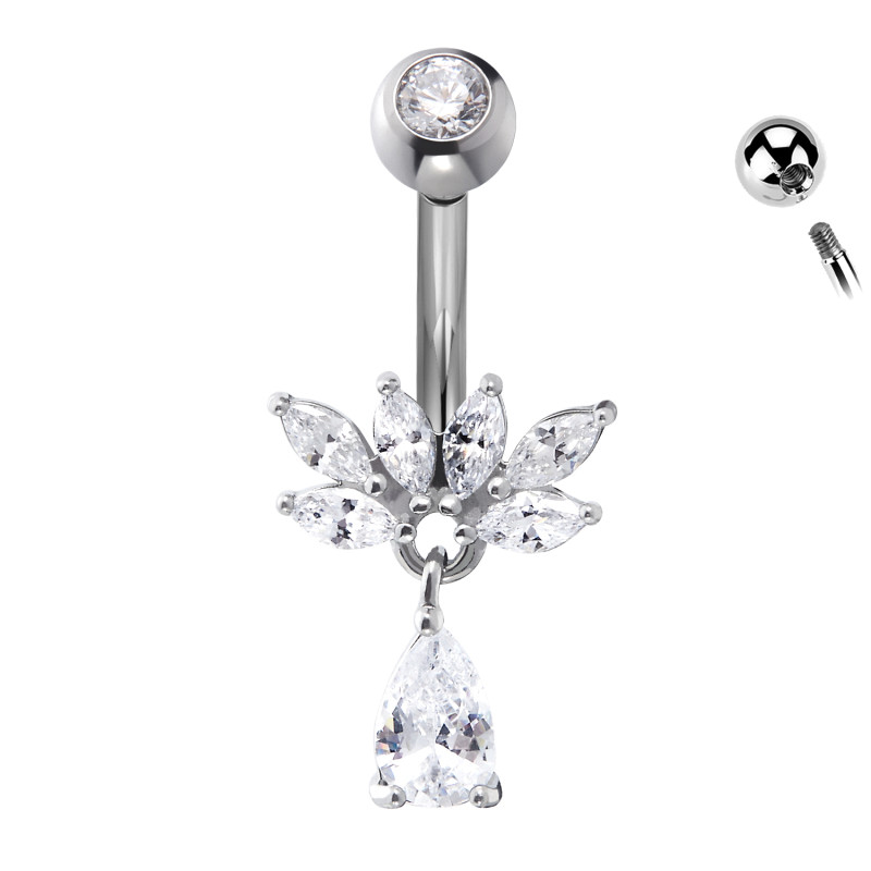 Piercing Ombelico Fiore con Cristalli e Pendente