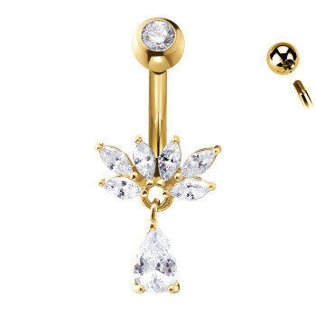 Piercing Ombelico Fiore con Cristalli e Pendente