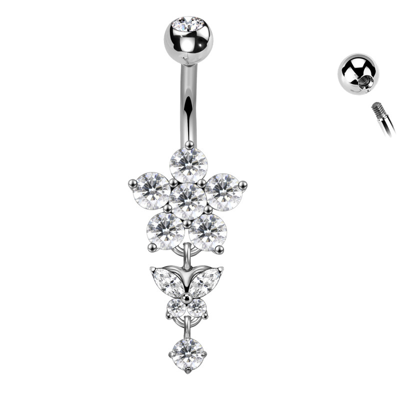 Piercing Ombelico Farfalla con Cristalli e Ciondolo