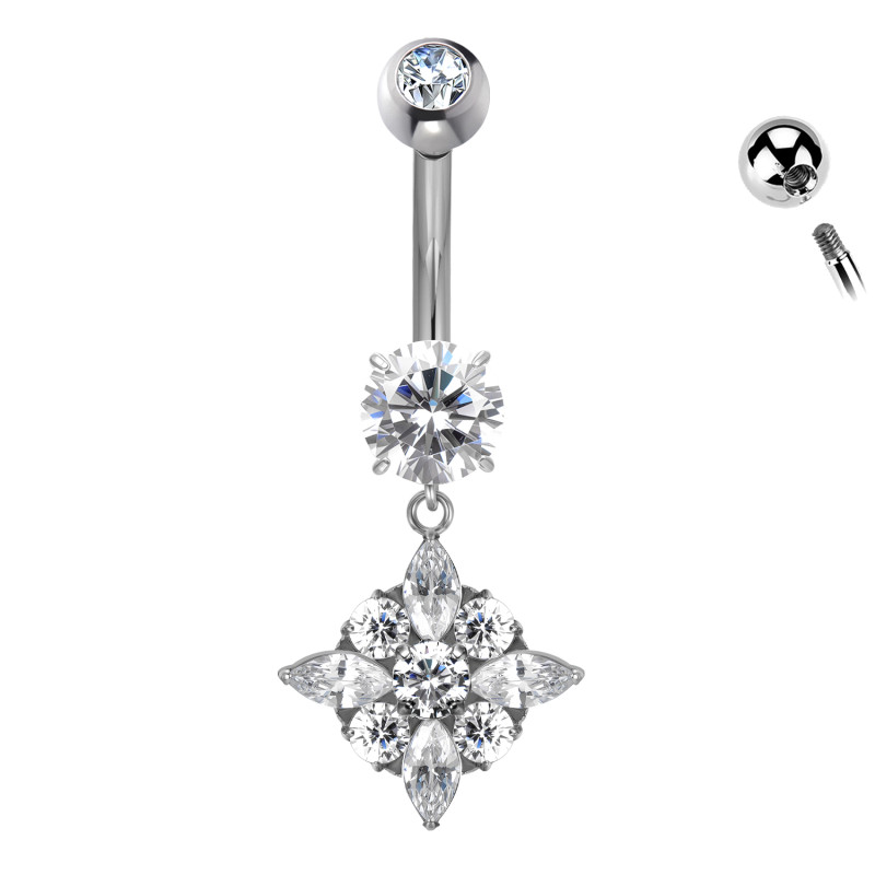 Banana Belly Button Piercing with Crystals and Pendant