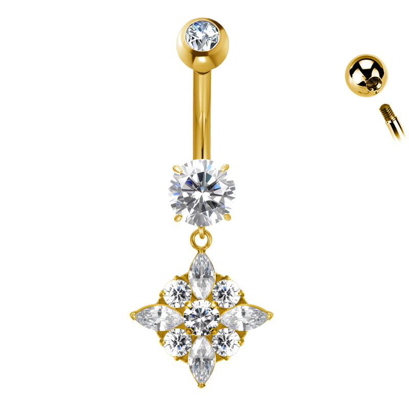 Banana Belly Button Piercing with Crystals and Pendant