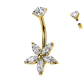 Piercing Banana Ombelico con Fiore di Cristalli