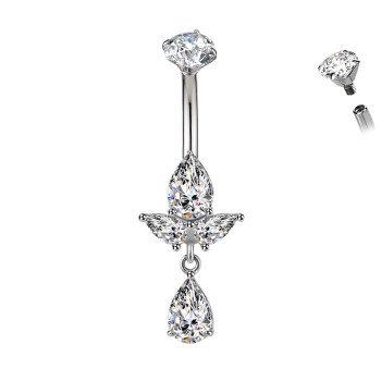Banana Belly Button Piercing with Crystals and Pendant