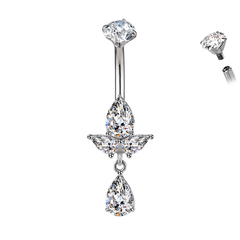 Banana Belly Button Piercing with Crystals and Pendant