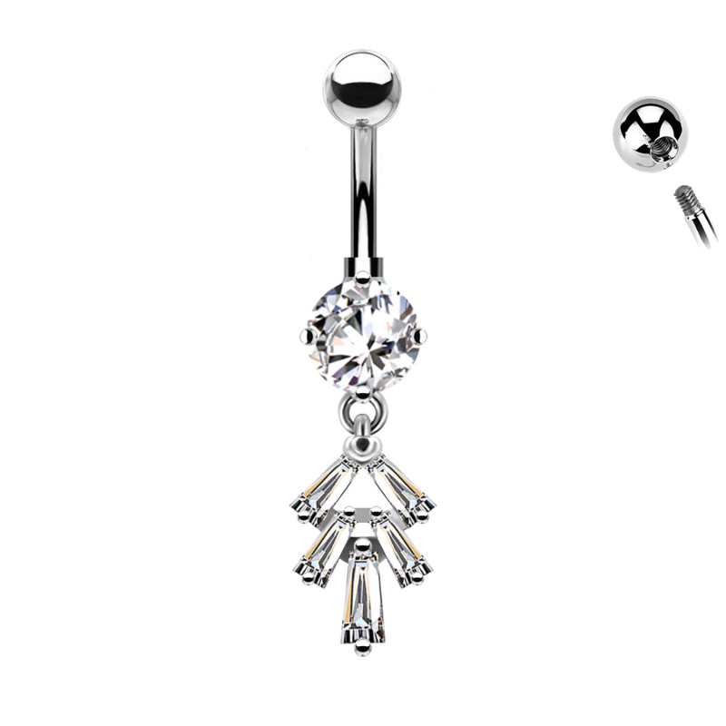 Piercing Banana Ombelico Ciondolo Forma di Ventaglio Cristalli