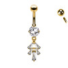 Piercing Banana Ombelico Ciondolo Forma di Ventaglio Cristalli