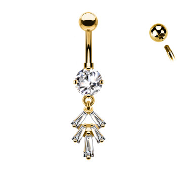 Piercing Banana Ombelico Ciondolo Forma di Ventaglio Cristalli