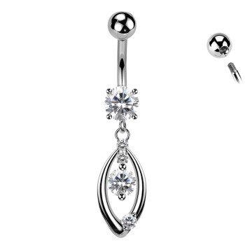 Piercing Banana Ombelico Ciondolo Forma Goccia Aperta Cristalli
