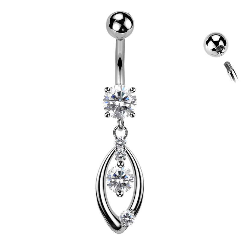 Piercing Banana Ombelico Ciondolo Forma Goccia Aperta Cristalli