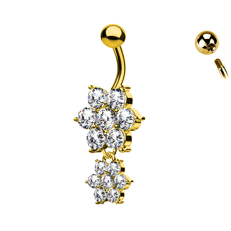Banana Belly Button Piercing with Flower Crystals and Pendant