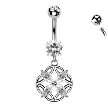 Banana Belly Button Piercing with Crystal Flower and Pendant