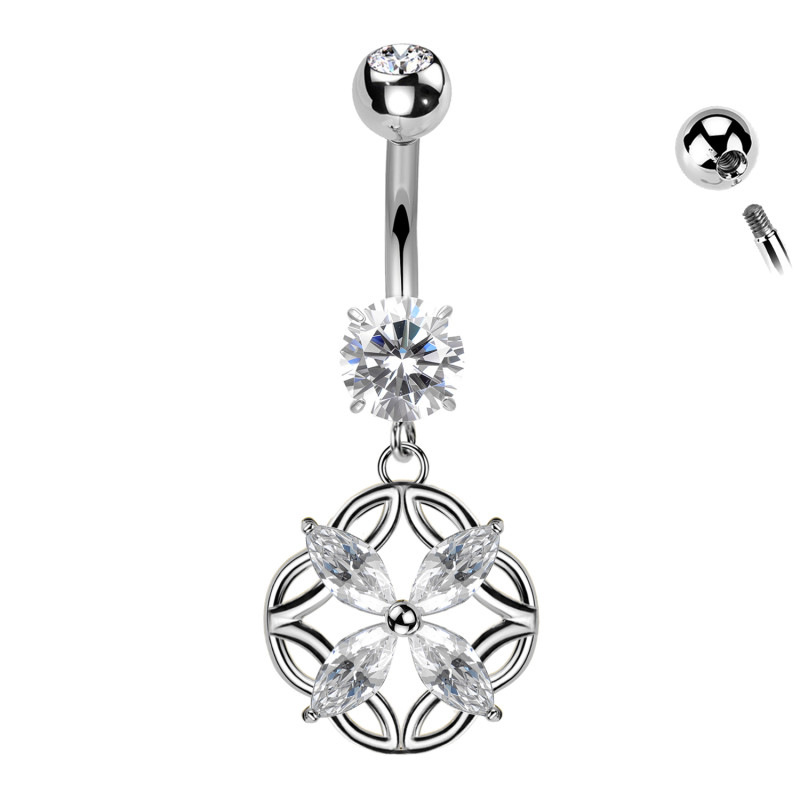 Banana Belly Button Piercing with Crystal Flower and Pendant