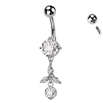 Banana Belly Button Piercing with Crystals and Pendant
