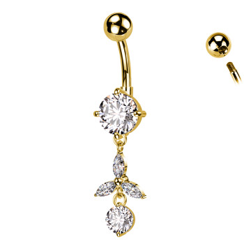 Banana Belly Button Piercing with Crystals and Pendant