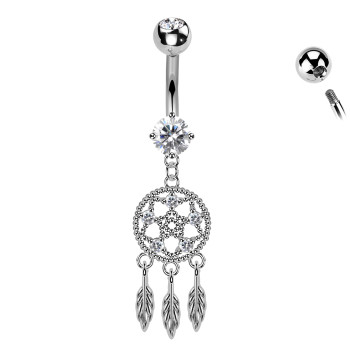 Piercing Ombelico Acchiappasogni Piume Pendenti Cristalli