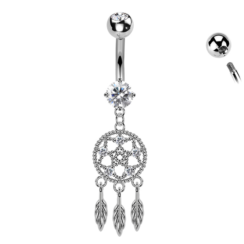 Piercing Ombelico Acchiappasogni Piume Pendenti Cristalli