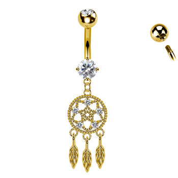 Piercing Ombelico Acchiappasogni Piume Pendenti Cristalli