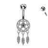Piercing Ombelico Acchiappasogni Croce Piume Pendenti Cristalli