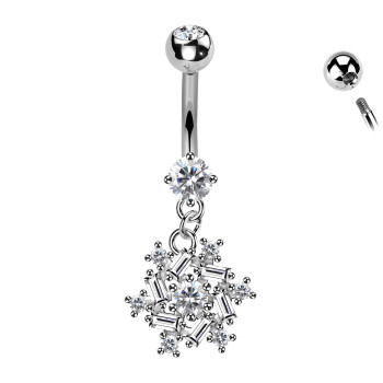 Piercing Ombelico con Elemento Quadrato di Cristalli