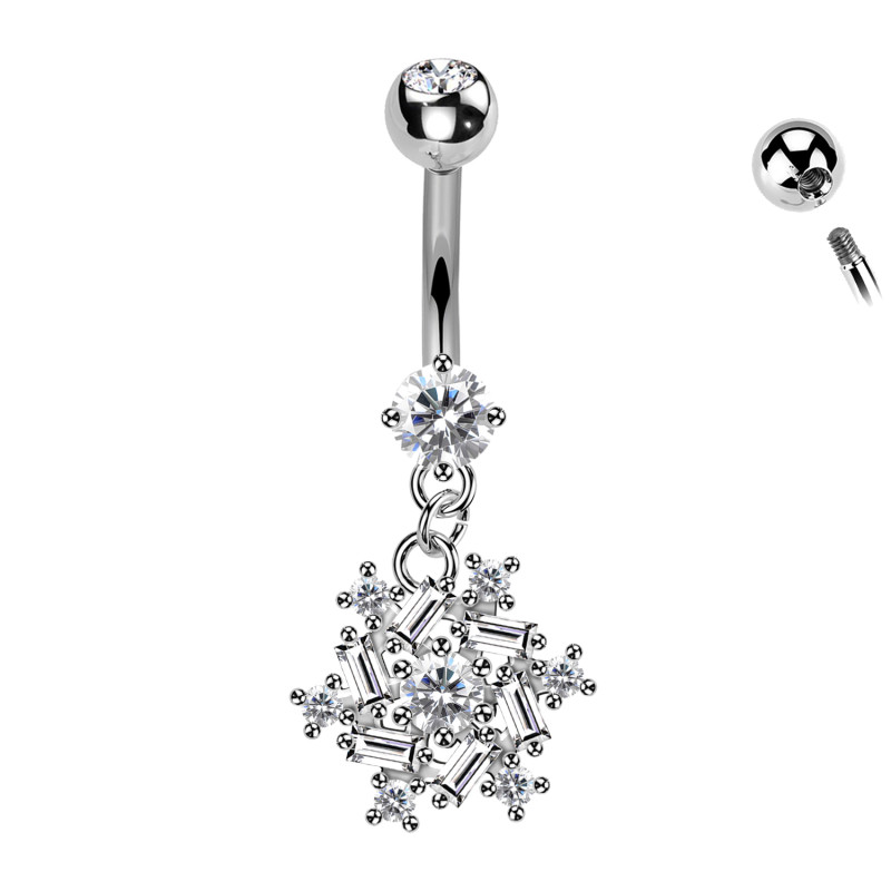 Piercing Ombelico con Elemento Quadrato di Cristalli
