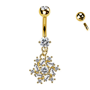 Piercing Ombelico con Elemento Quadrato di Cristalli