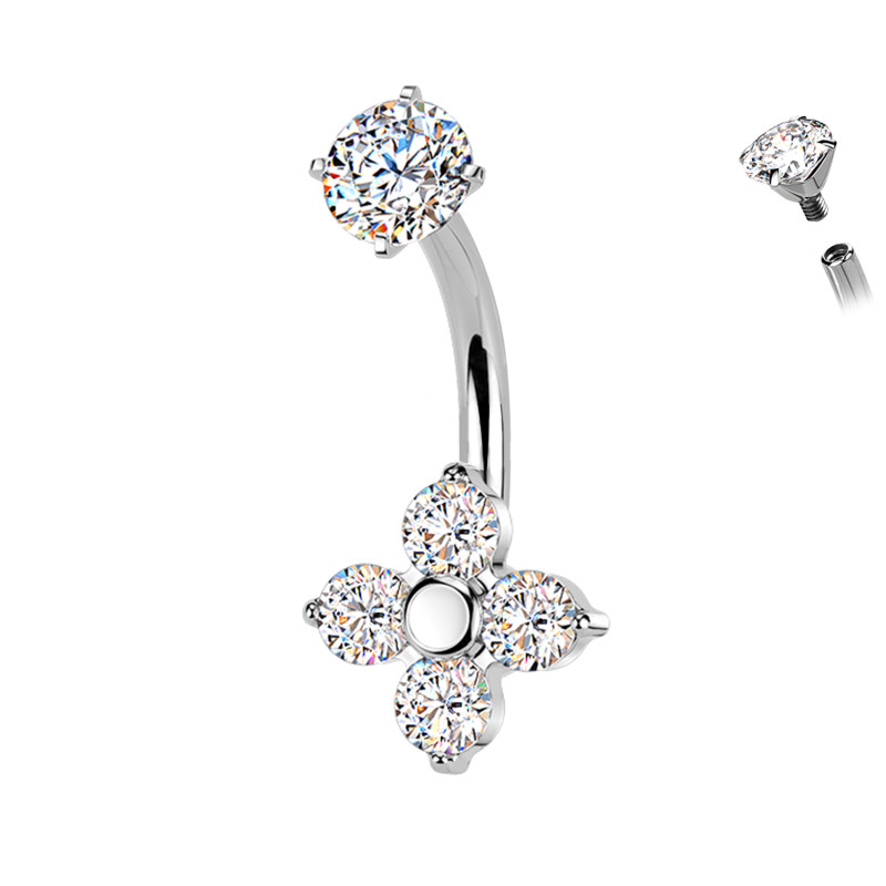 Piercing Ombelico Quattro Petali Cristallo Ghiaccio