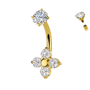 Piercing Ombelico Quattro Petali Cristallo Ghiaccio